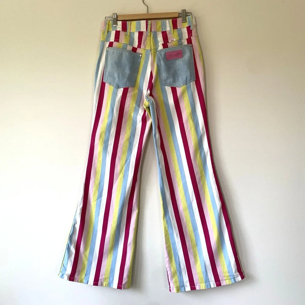 Wrangler Barbie Jeans Womens 29x31.5 Multicolor Striped Flare Denim Barbiecore - Picture 11 of 15